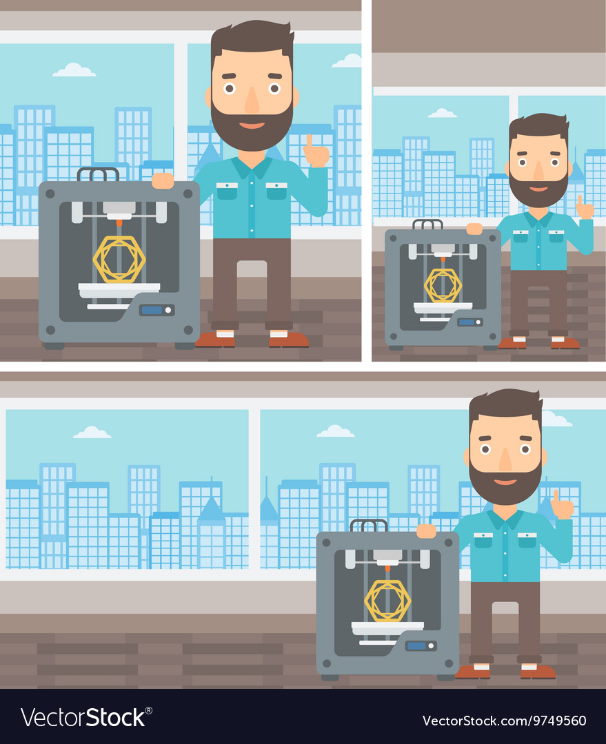 Man with three d printer