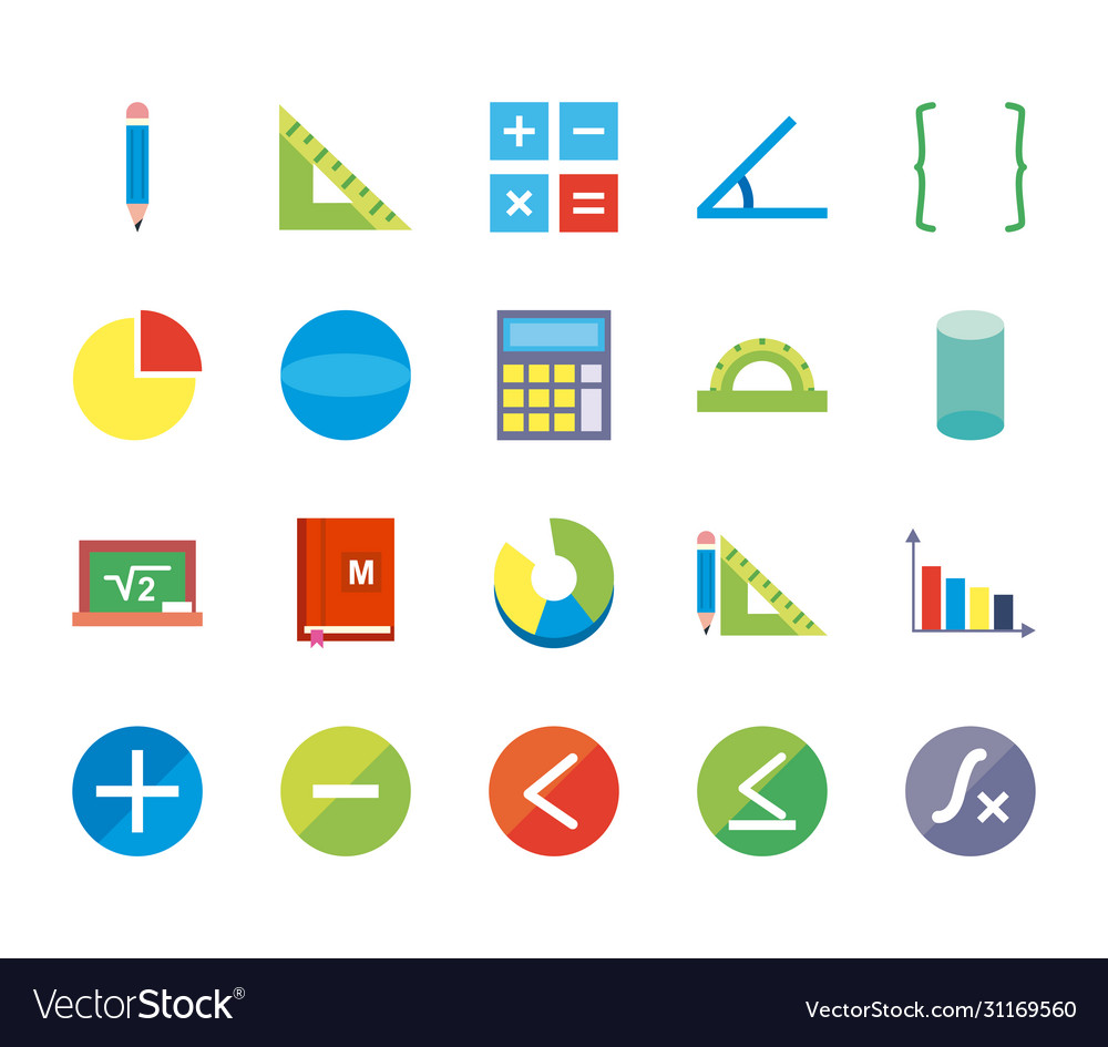 Math flat style icon set design