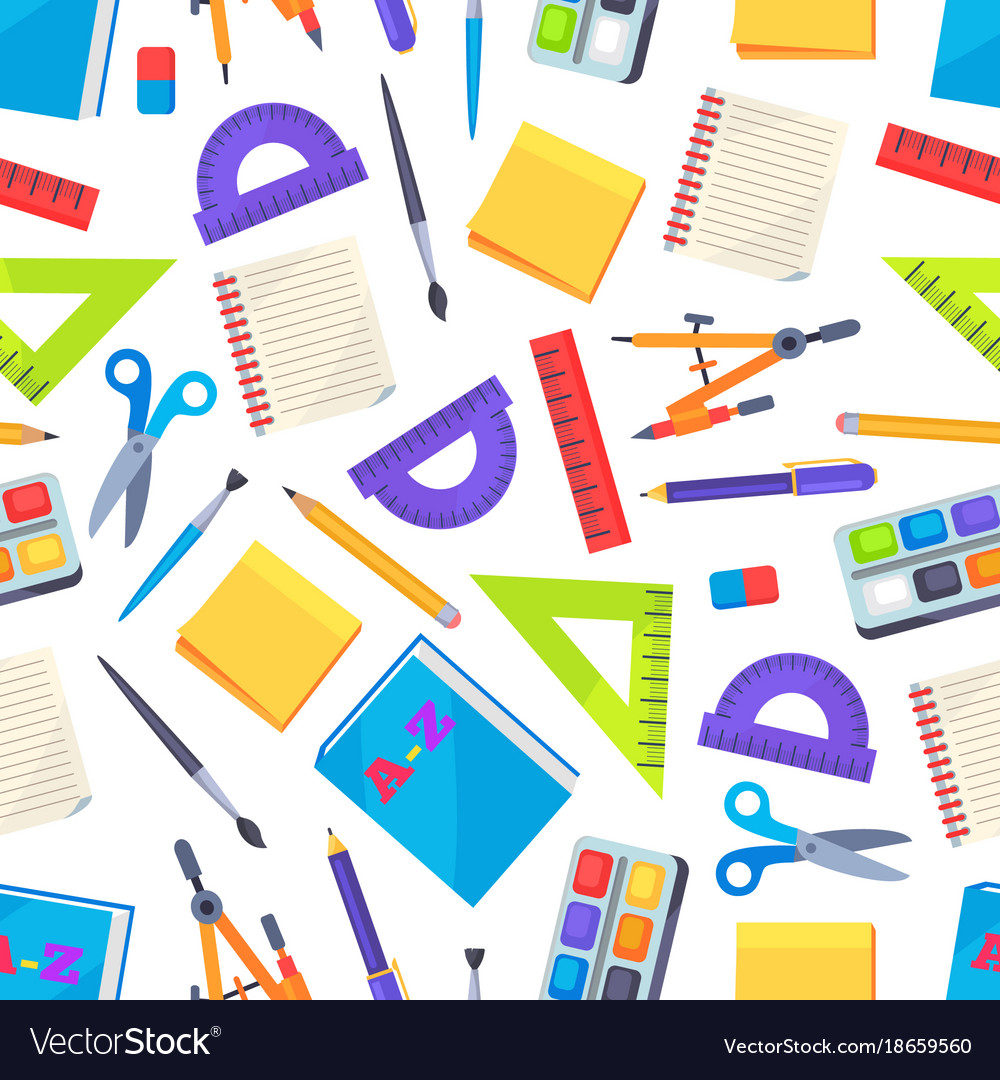 Seamless pattern with stationery objects isolated