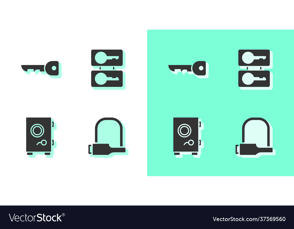 Set bicycle lock key safe and casting keys icon vector image Set bicycle lock key safe and casting keys icon