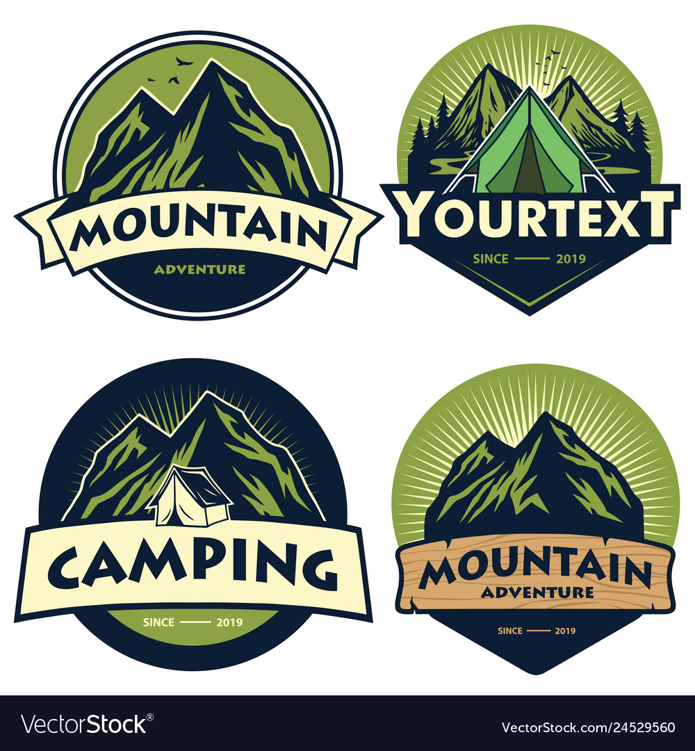 Set Mountain Camping Logo Templates Royalty Free Vector
