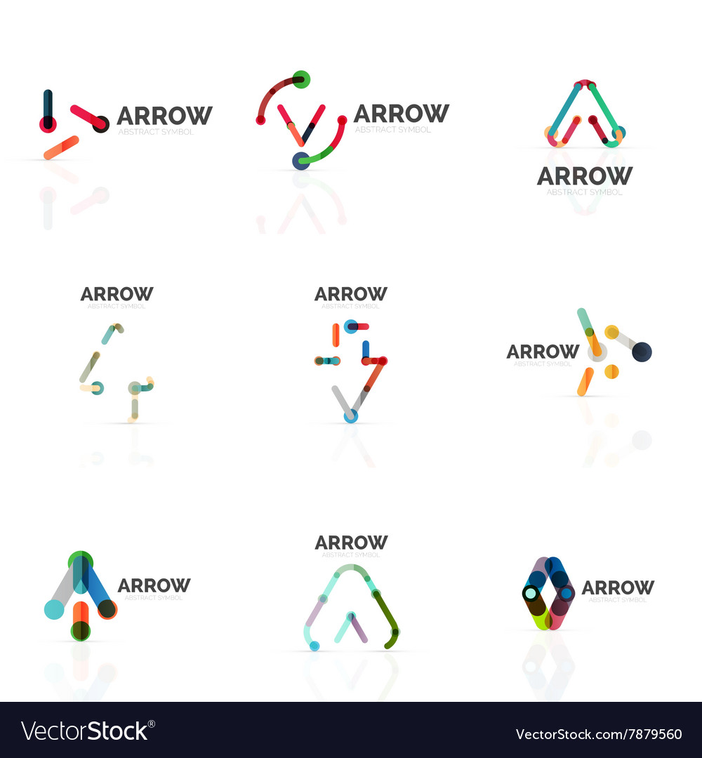 Set of linear arrow abstract logos connected