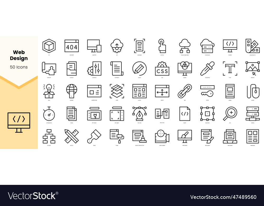 Set of web design icons simple line art style