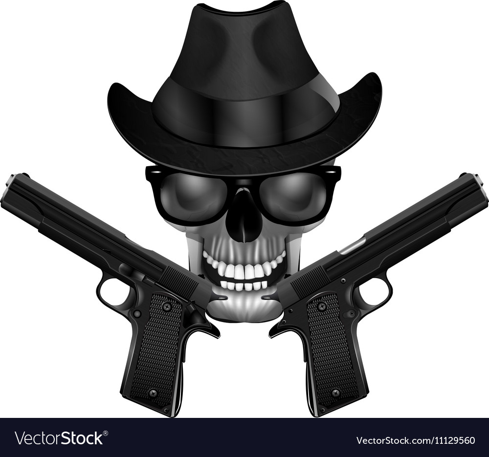 Skull with hat and pistols