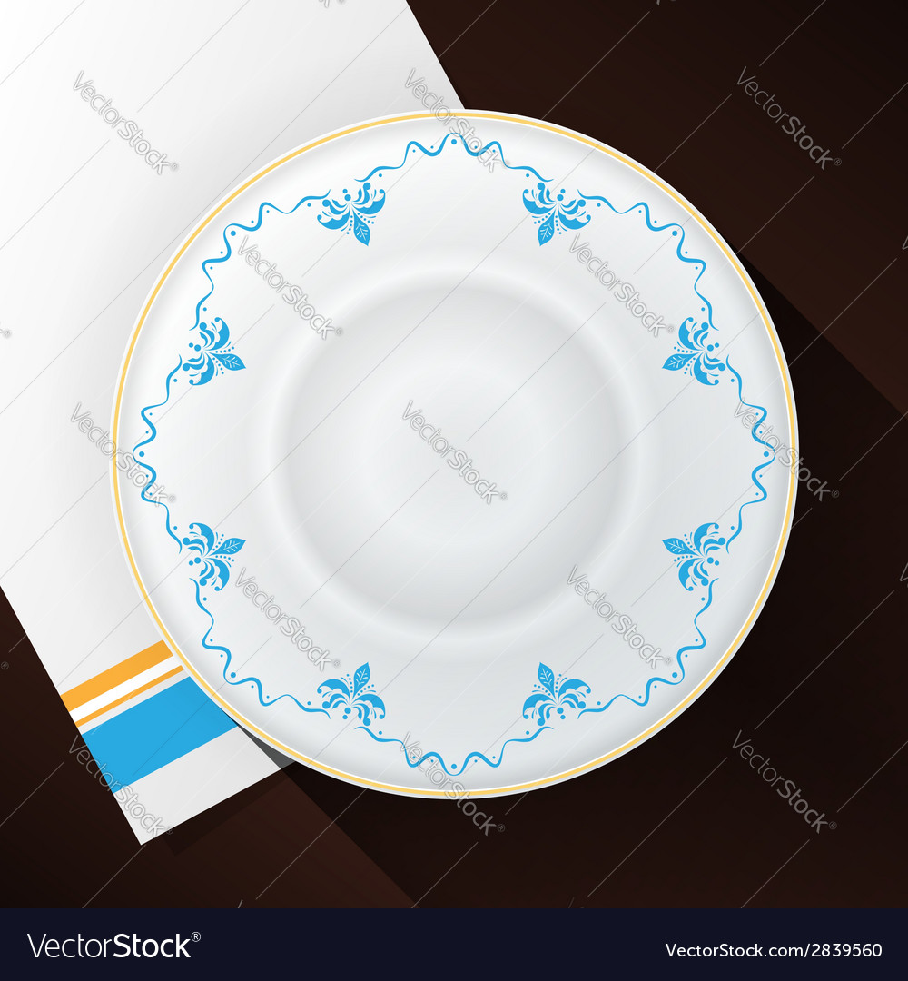 White plate with a blue pattern