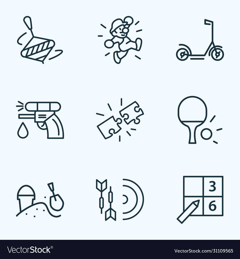 Activity icons line style set with whirligig Vector Image