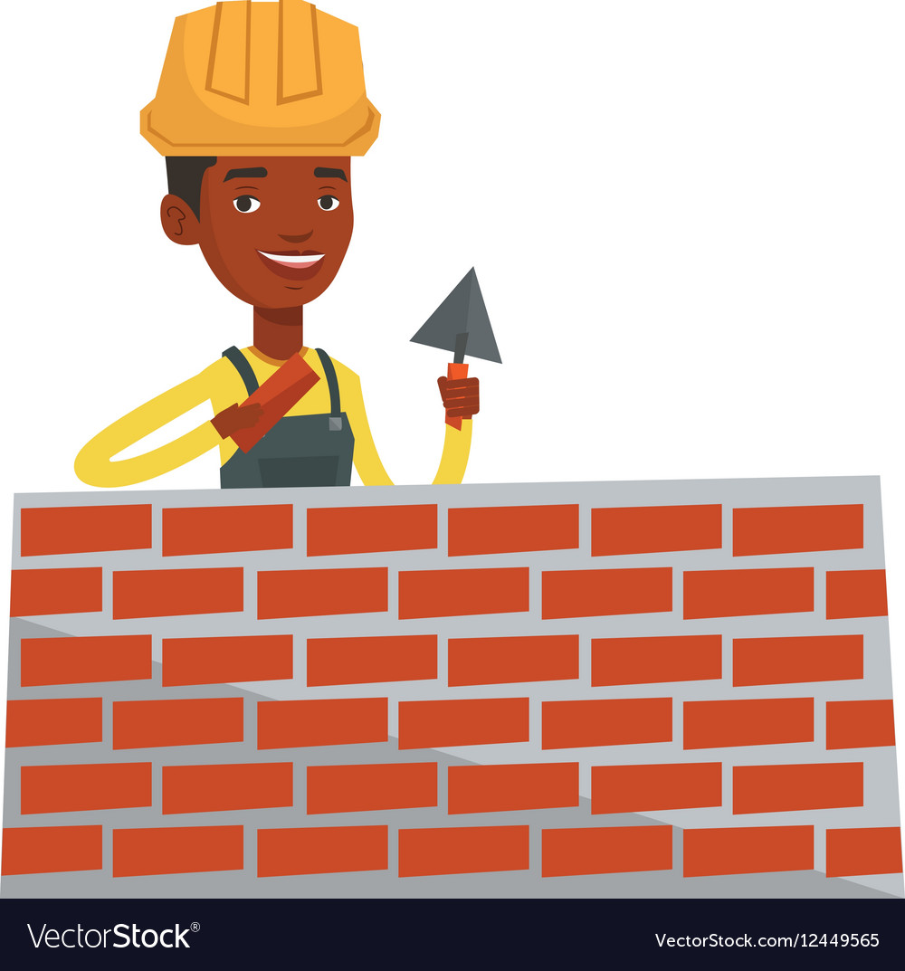 Bricklayer Working With Spatula And Brick Vector Image bricklayer