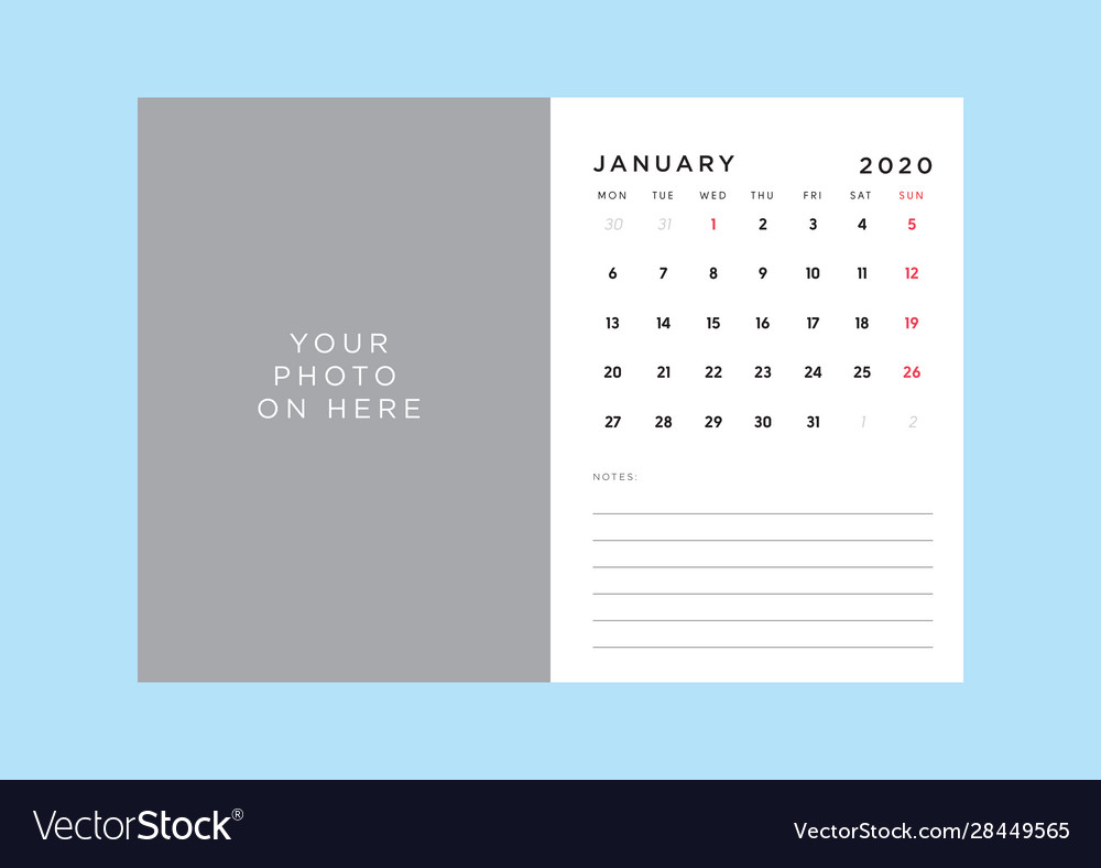 Calendar 2020 template in custom size