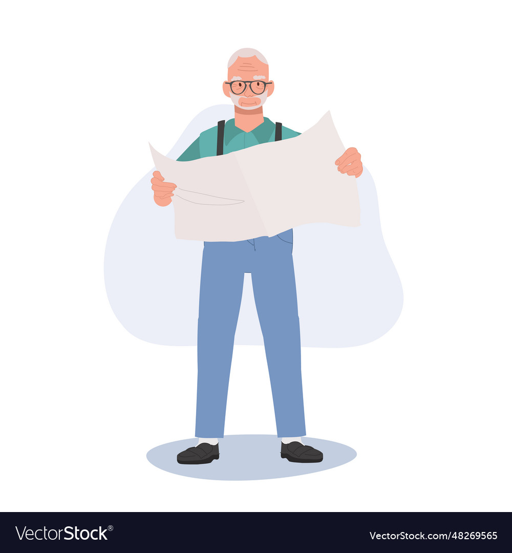 Full length of elderly man reading newspaper