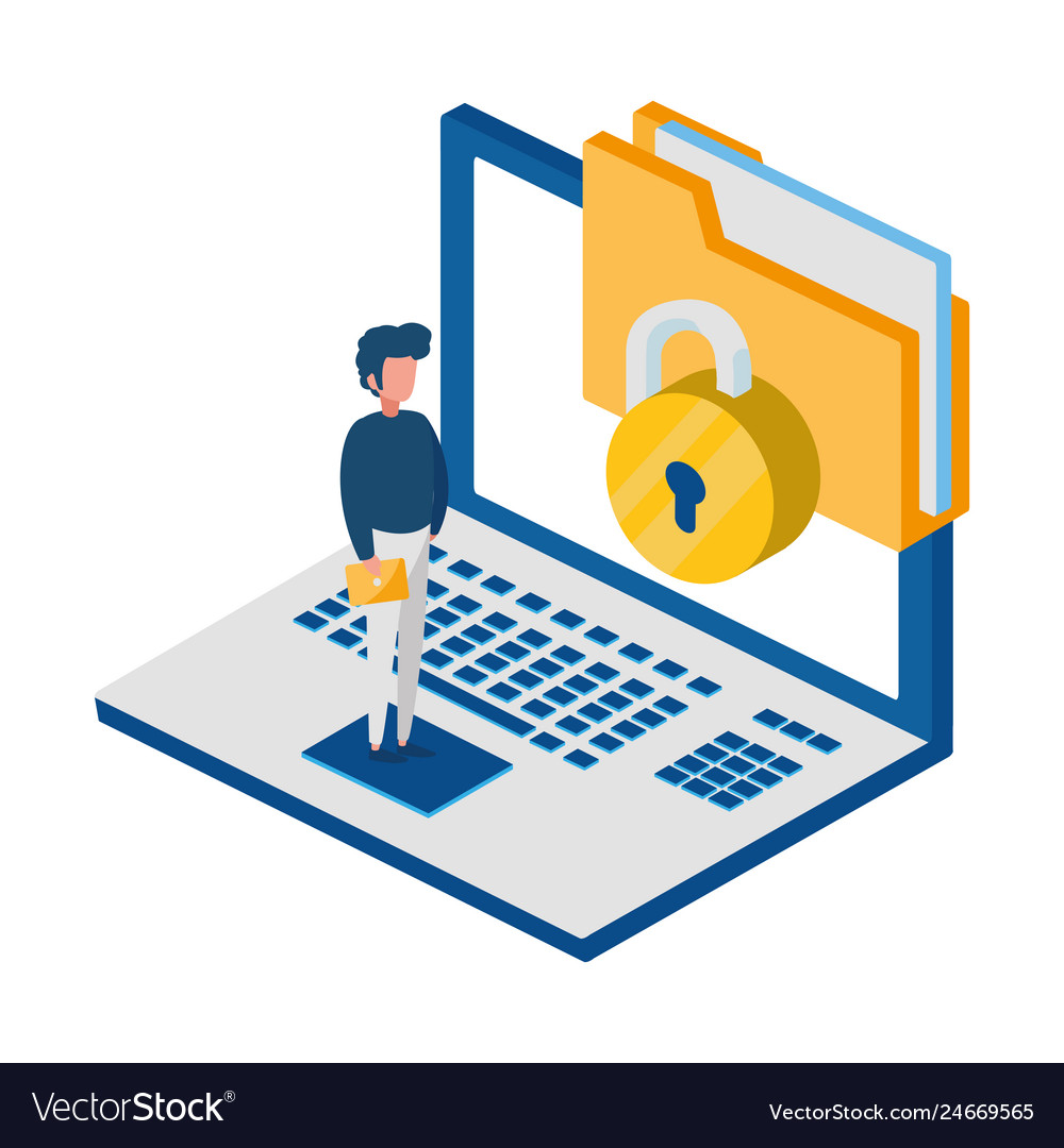 Laptop computer with padlock and documents
