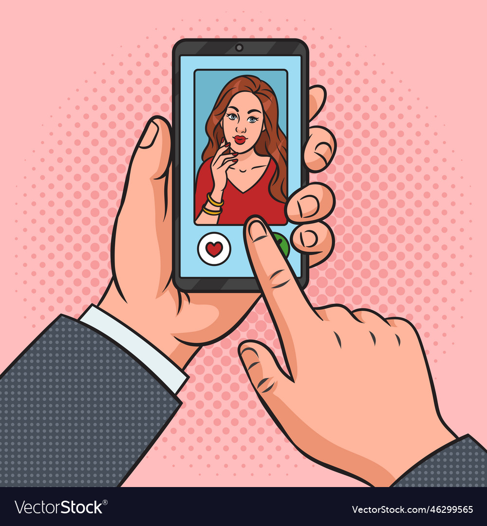 Man with smartphone and dating app pop art Vector Image
