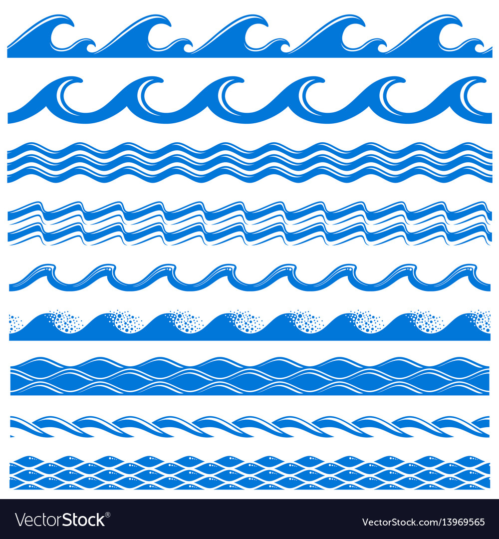 Sea water waves seamless borders set Royalty Free Vector