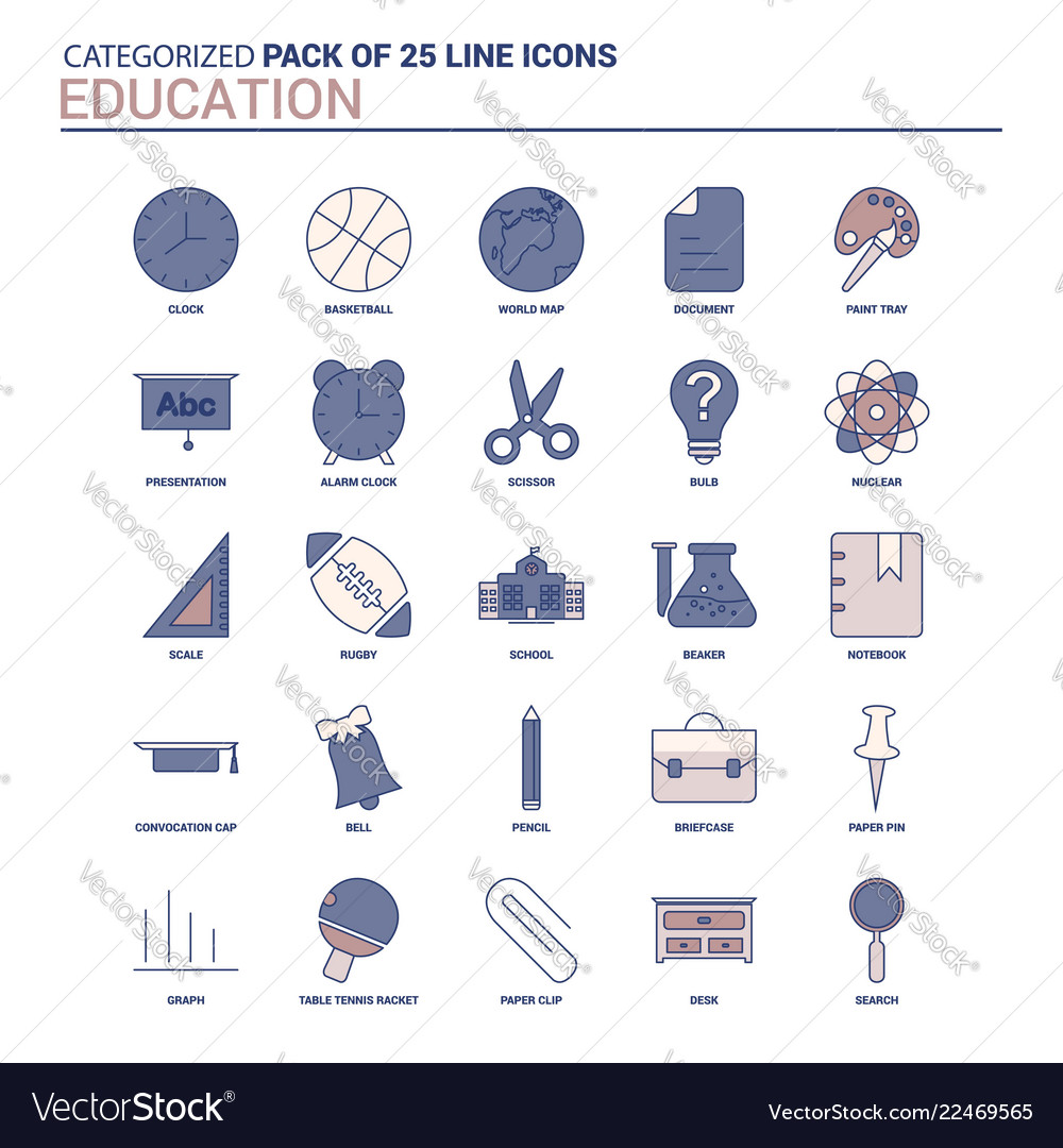 Vintage education icon set - 25 flat line