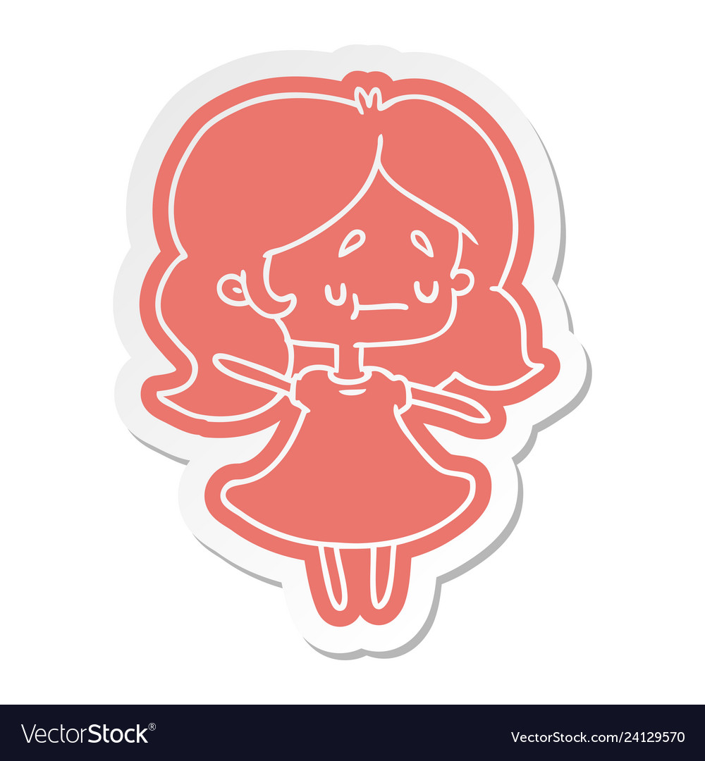 Cartoon sticker of a cute kawaii girl