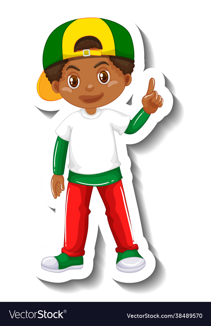 Cute african boy cartoon character sticker Vector Image