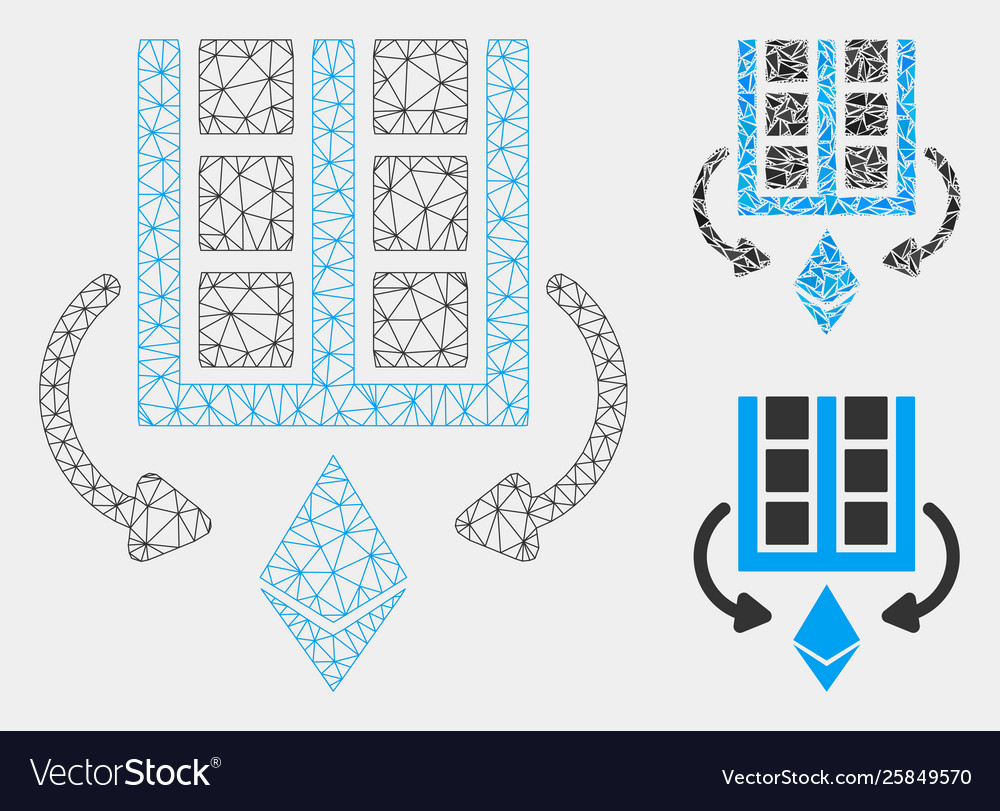 Ethereum mining farm mesh 2d model vector image Ethereum mining farm mesh 2d model
