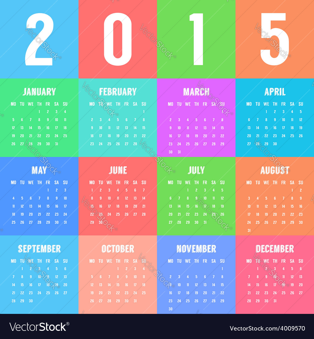 European colorful calendar of 2015 year Royalty Free Vector