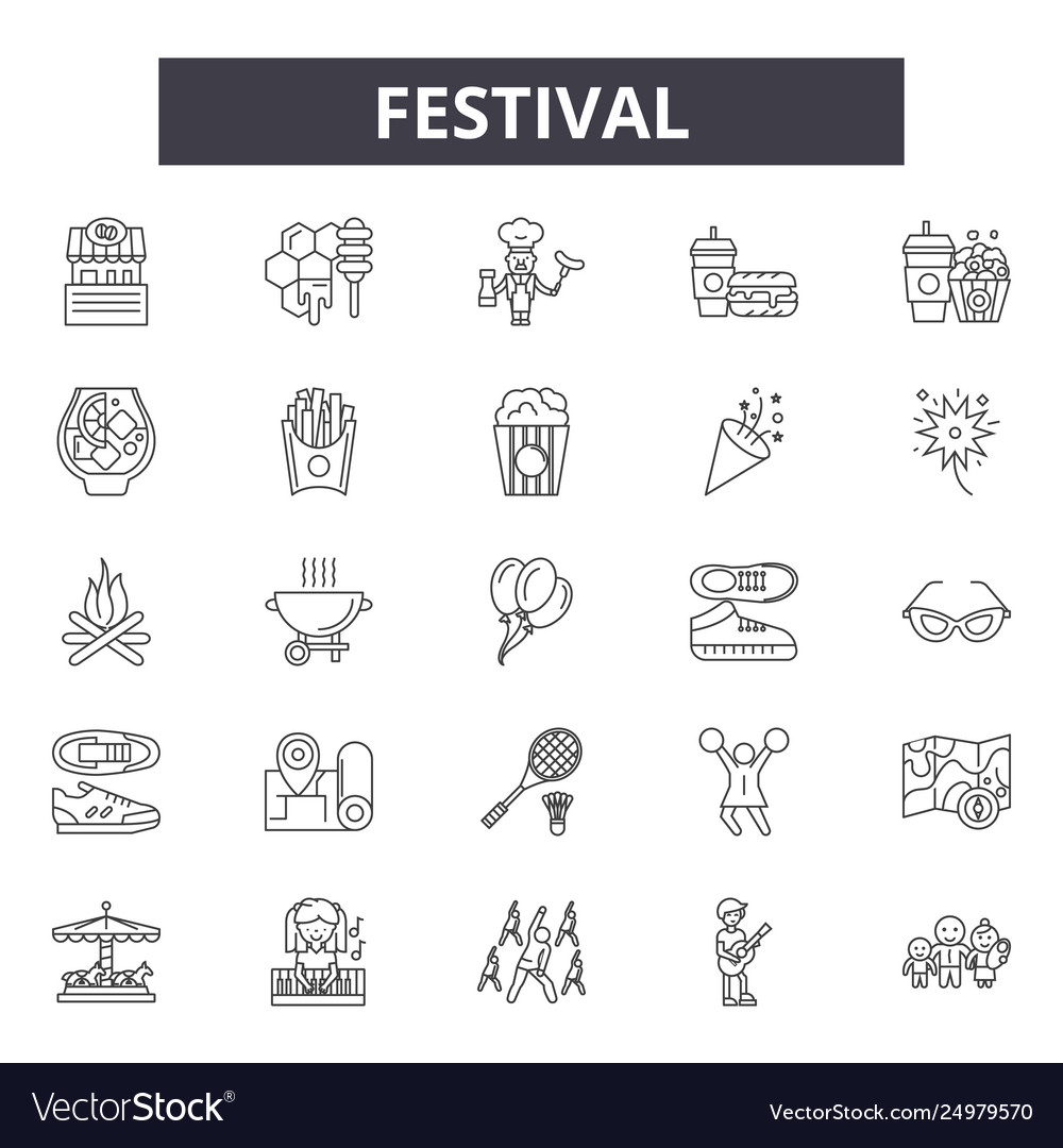 Festival line icons signs set outline Royalty Free Vector