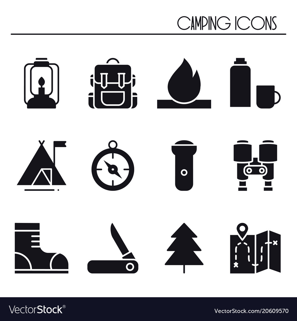 Hiking and camping icons set outdoor camp sign Vector Image