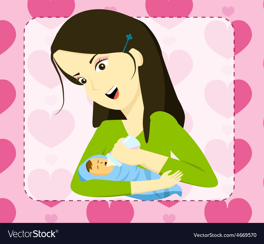 Mother holding her baby and bottle feeding