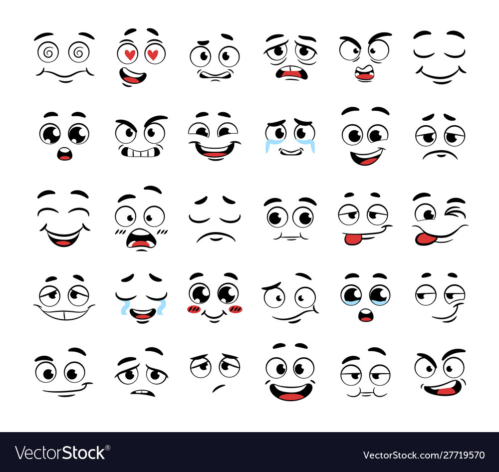 Set Funny Cartoon Faces Royalty Free Vector Image