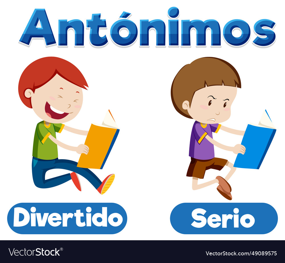 Divertido and serio antonym word card in spanish