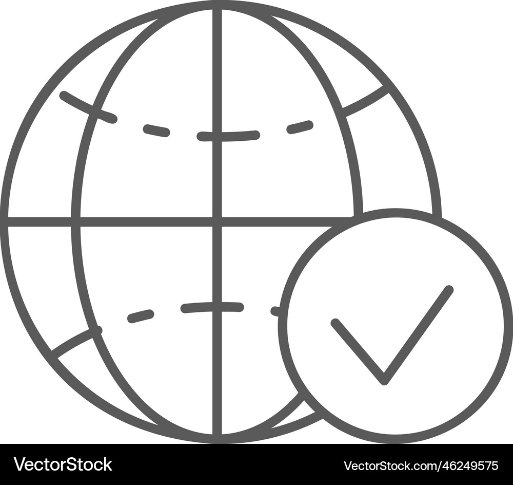 Earth globe with check mark lineal icon global Vector Image