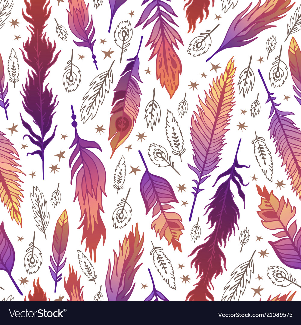 Ethnic feather seamless pattern in boho style vector image Ethnic feather seamless pattern in boho style