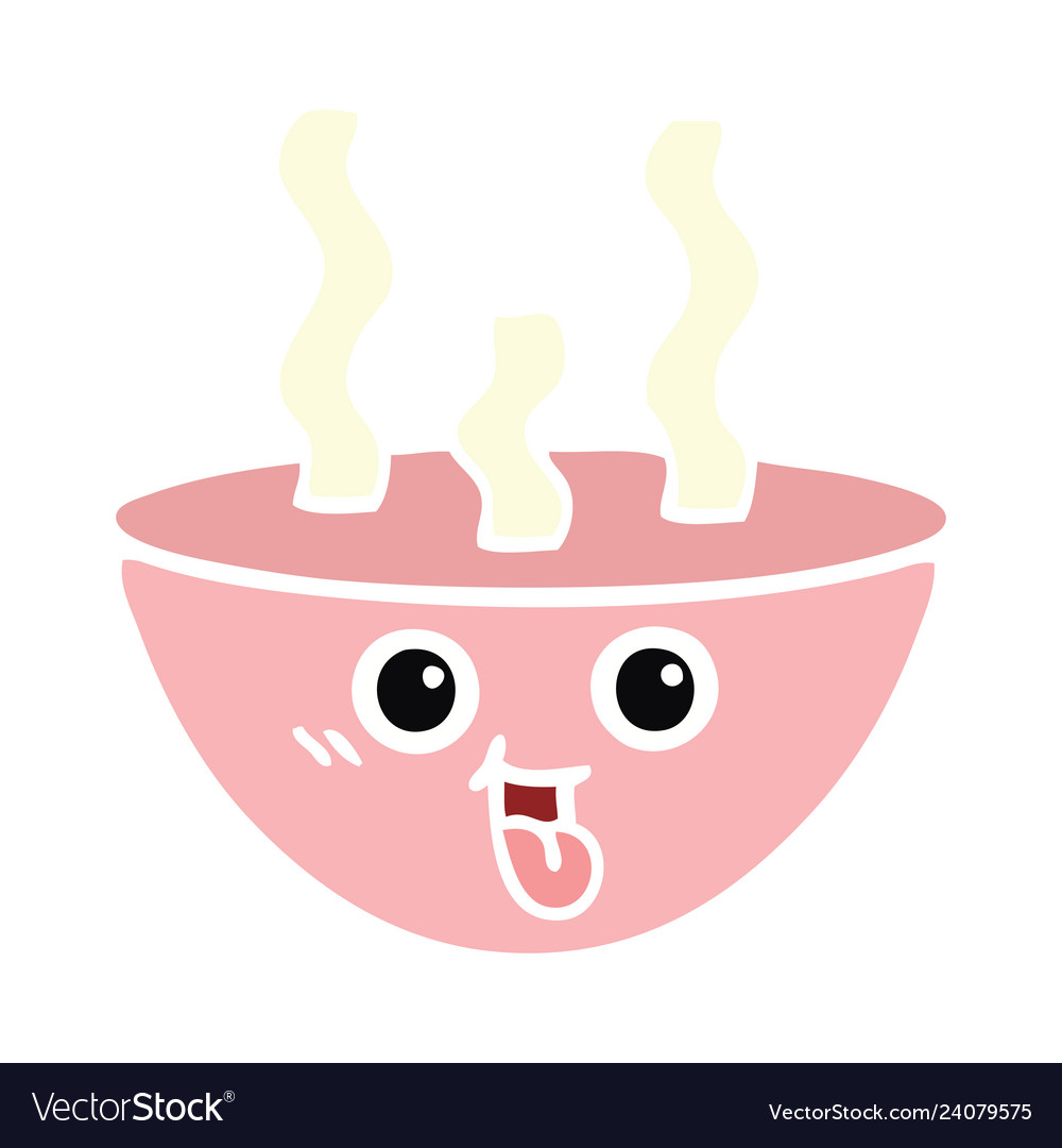 Flat color retro cartoon bowl of hot soup