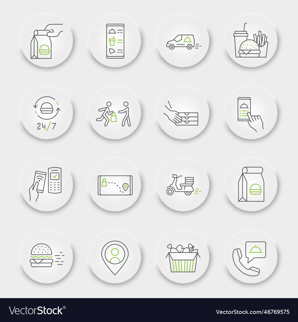 Food delivery line icon set