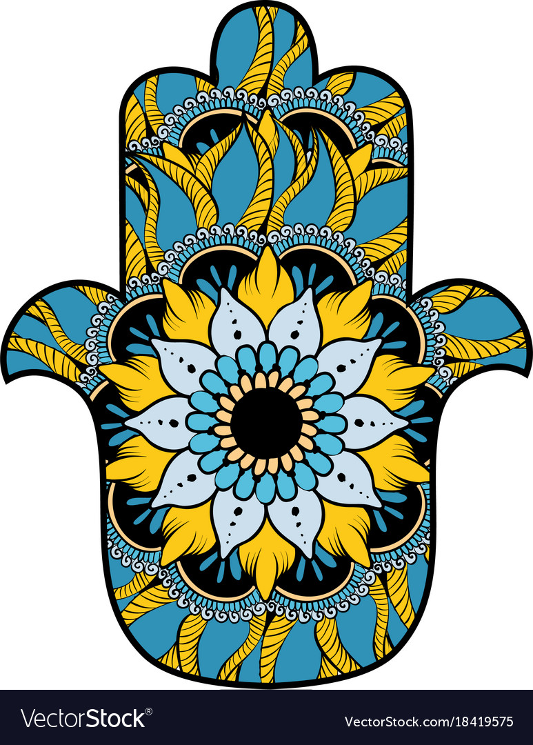 Hamsa with round ethnic pattern