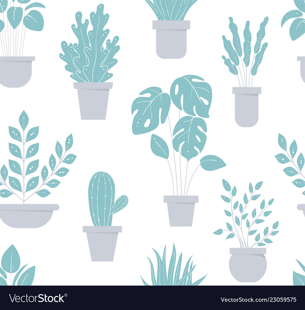 House plant seamless pattern flowerpot background