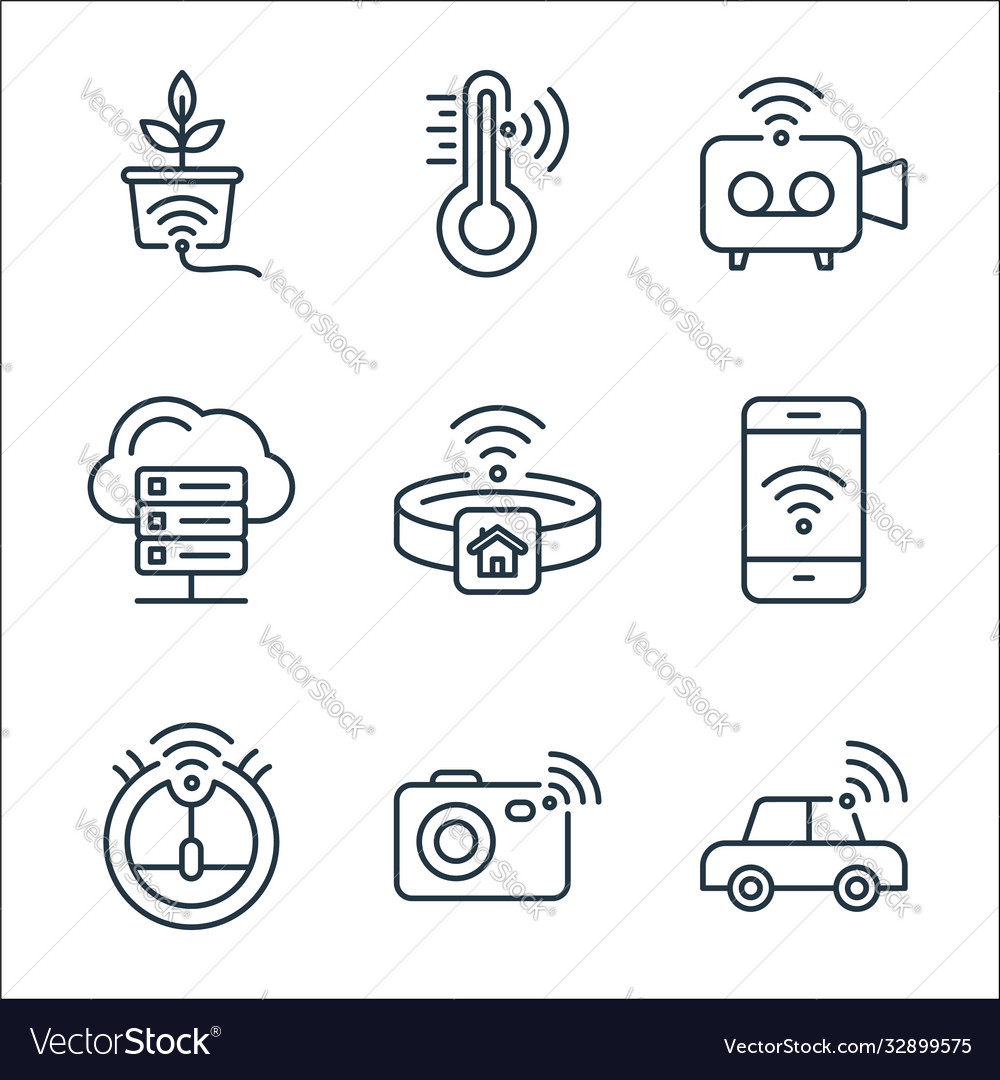 Internet things line icons linear set quality vector image Internet things line icons linear set quality