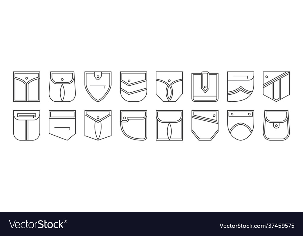 Patch pocket icons buttons and line seam vector image Patch pocket icons buttons and line seam