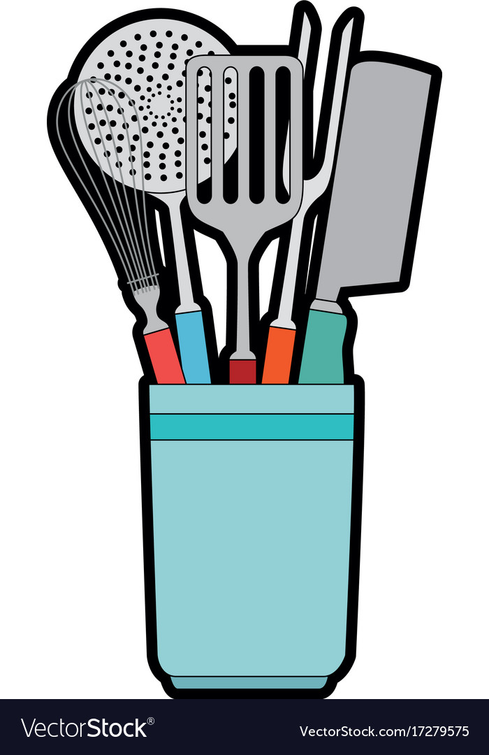 Pot with set cutlery icon Royalty Free Vector Image