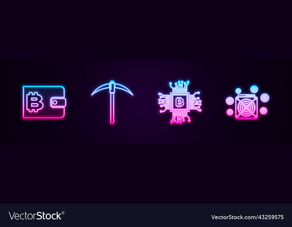 Set line cryptocurrency wallet pickaxe cpu vector image Set line cryptocurrency wallet pickaxe cpu