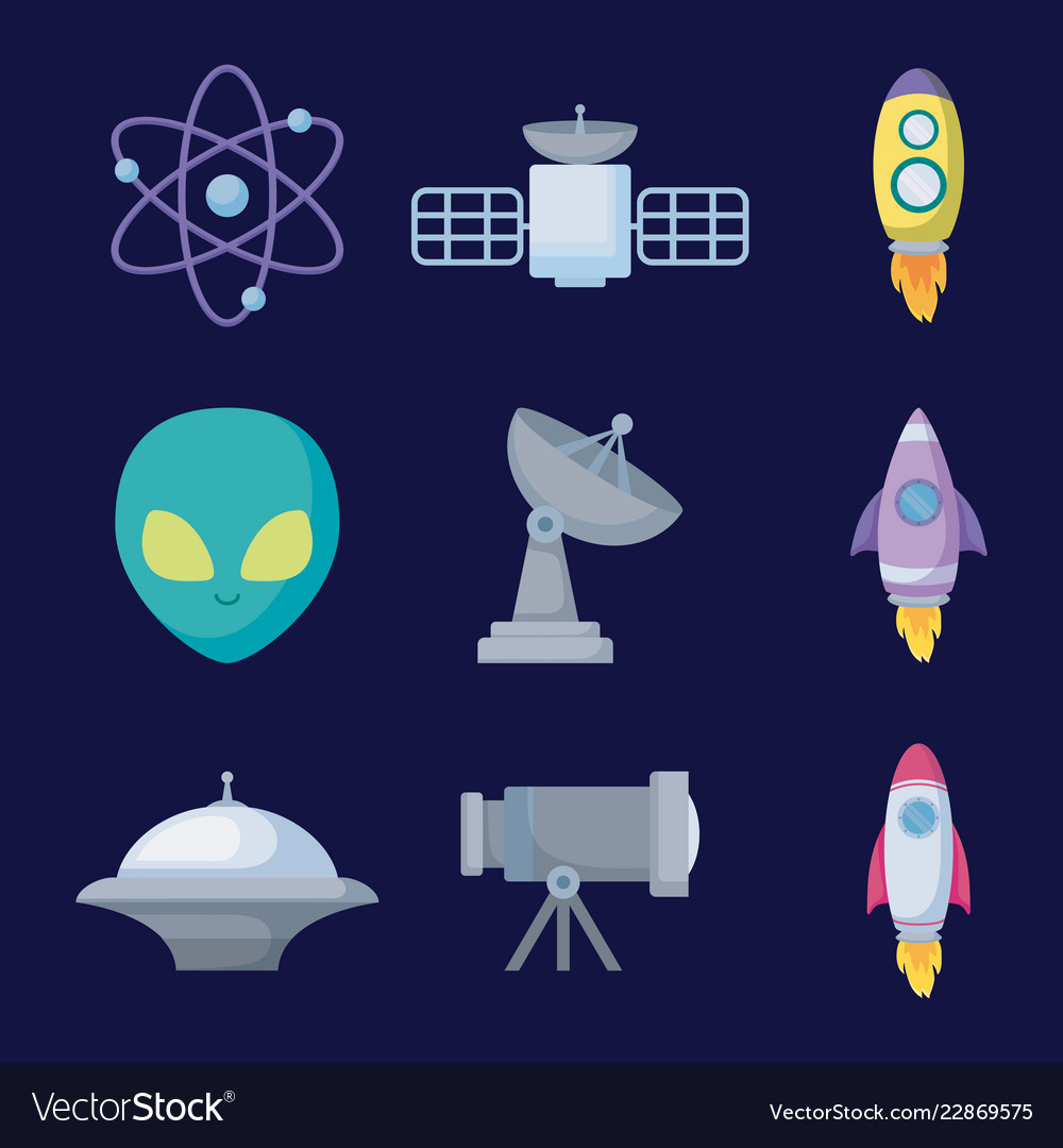 Set objects of space universe icon