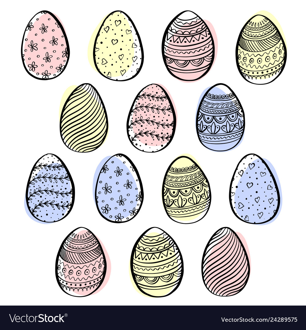 Set of decorative easter eggs with pattern vector image Set of decorative easter eggs with pattern