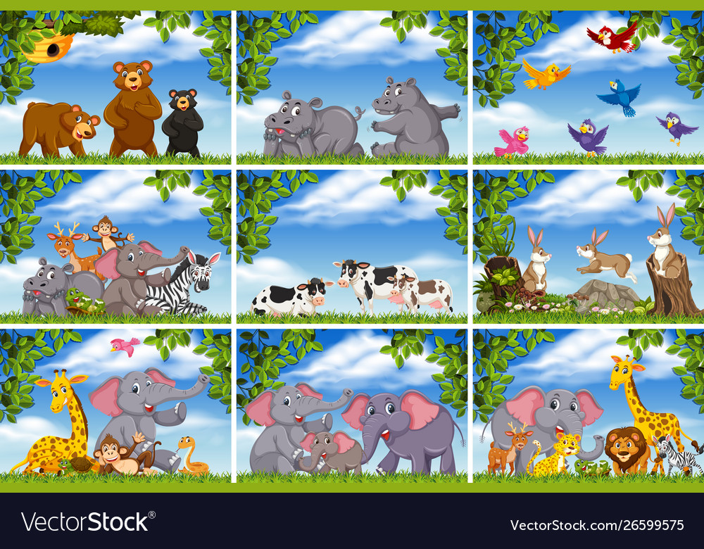 Set various animals in nature scenes Royalty Free Vector Set various animals in nature scenes Royalty Free Vector
