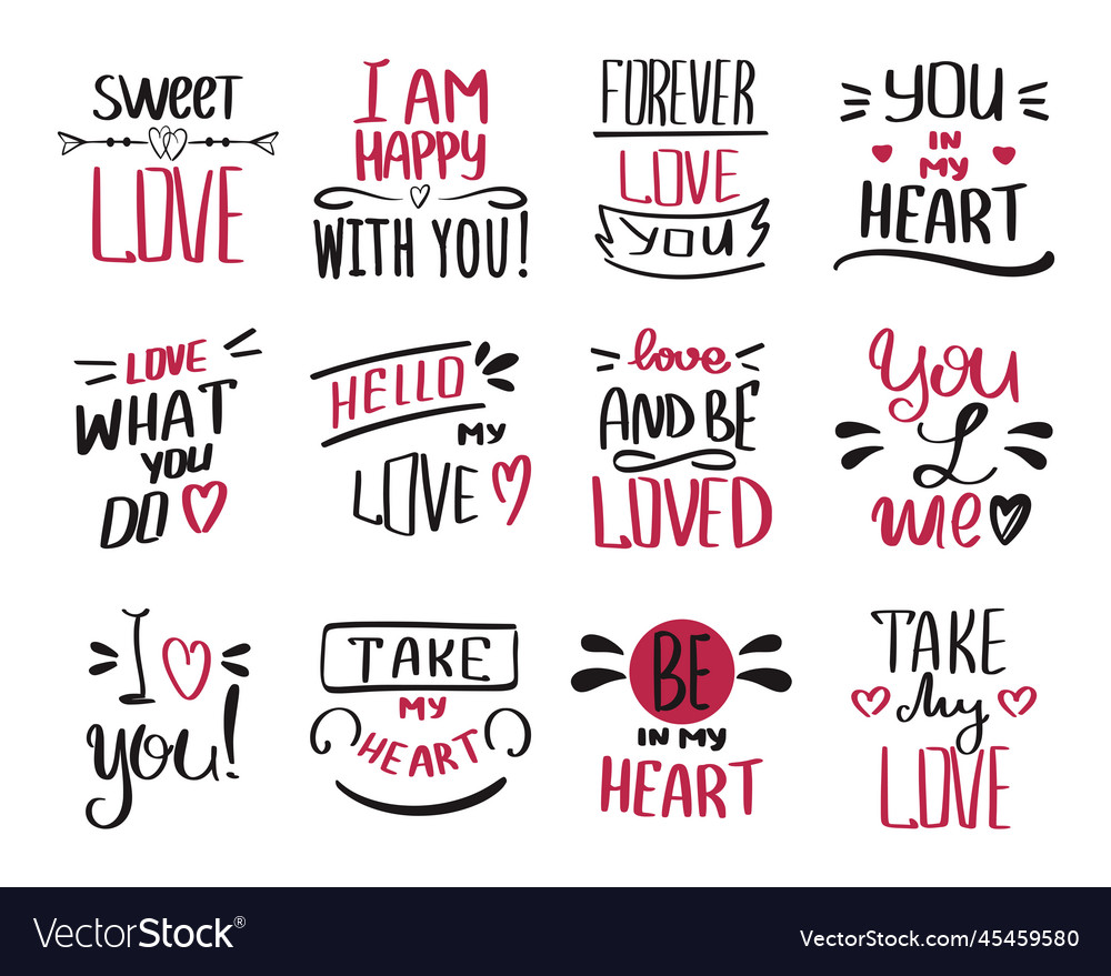 Bunch hand drawn quotes about love Royalty Free Vector Image