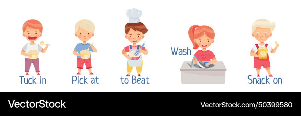 Children cooking in kitchen demonstrate action Vector Image