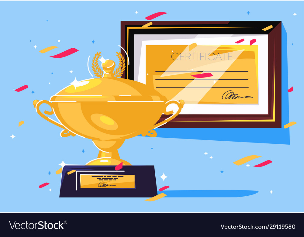 Golden champion cup and winners certificate Vector Image