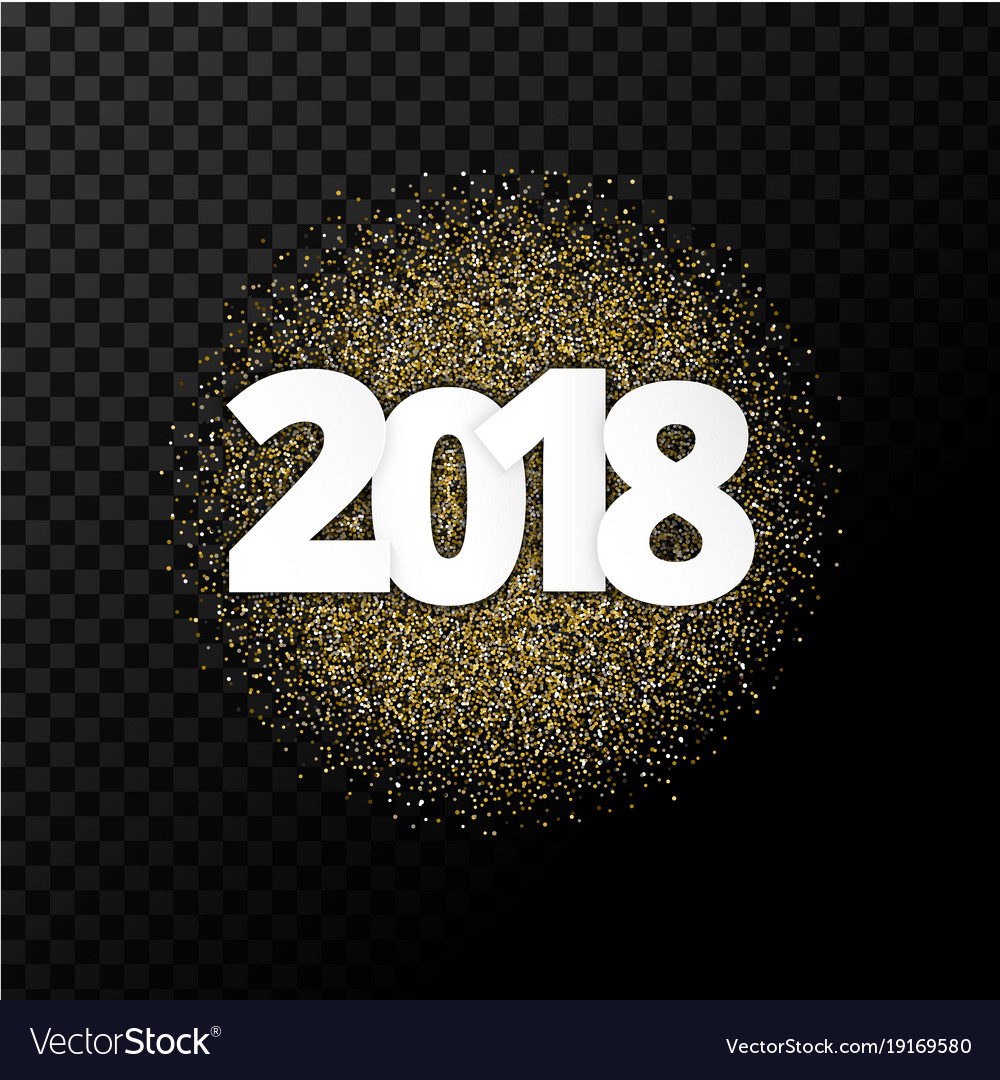 Golden confetti with text 2018 on transparency