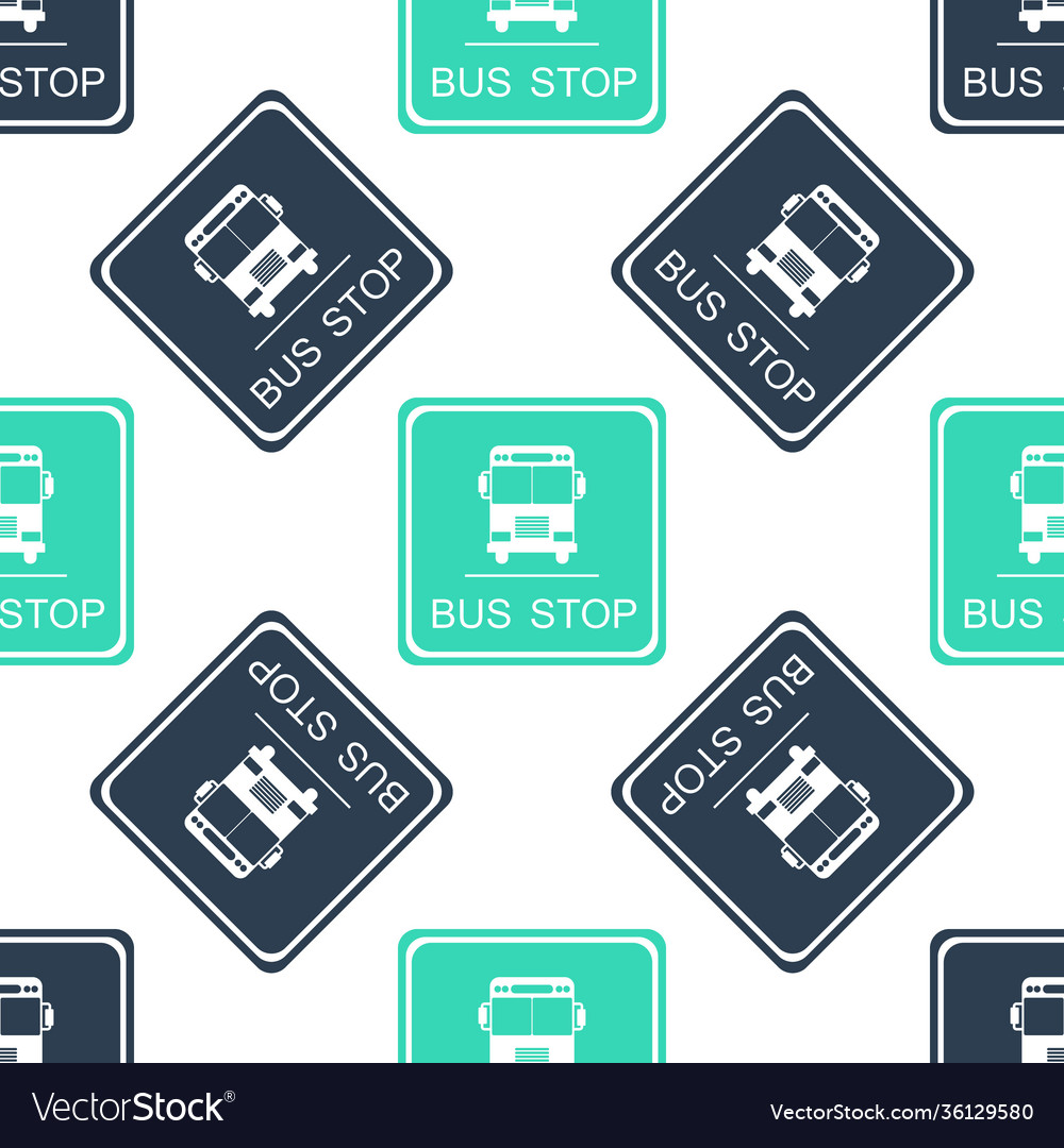 Green bus stop icon isolated seamless pattern