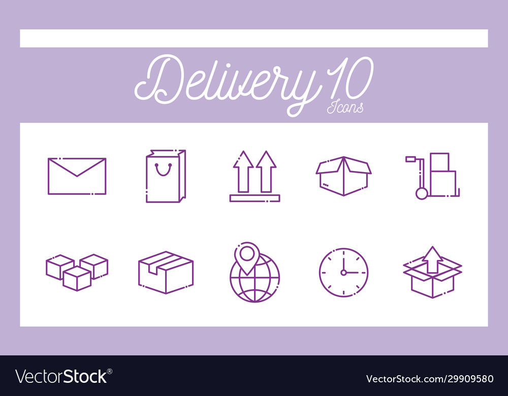 Isolated 10 delivery line style icon set