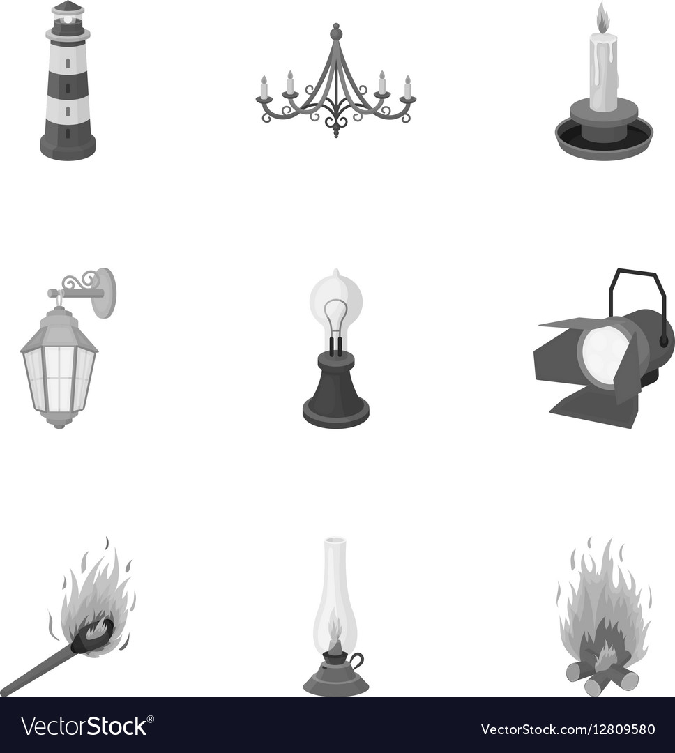 Light source set icons in monochrome style big