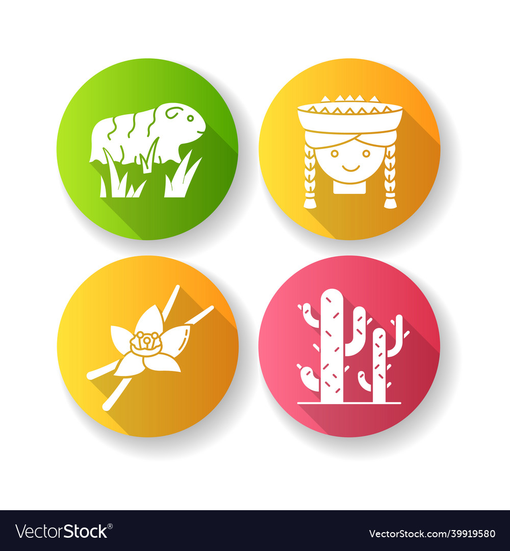 Peru flat design long shadow glyph icons set