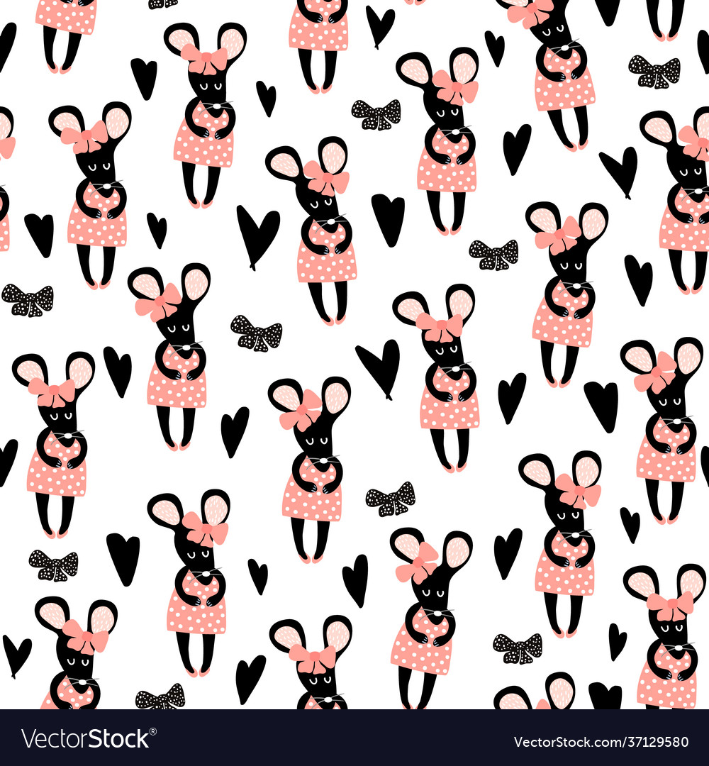 Seamless childish pattern with little mouse vector image Seamless childish pattern with little mouse