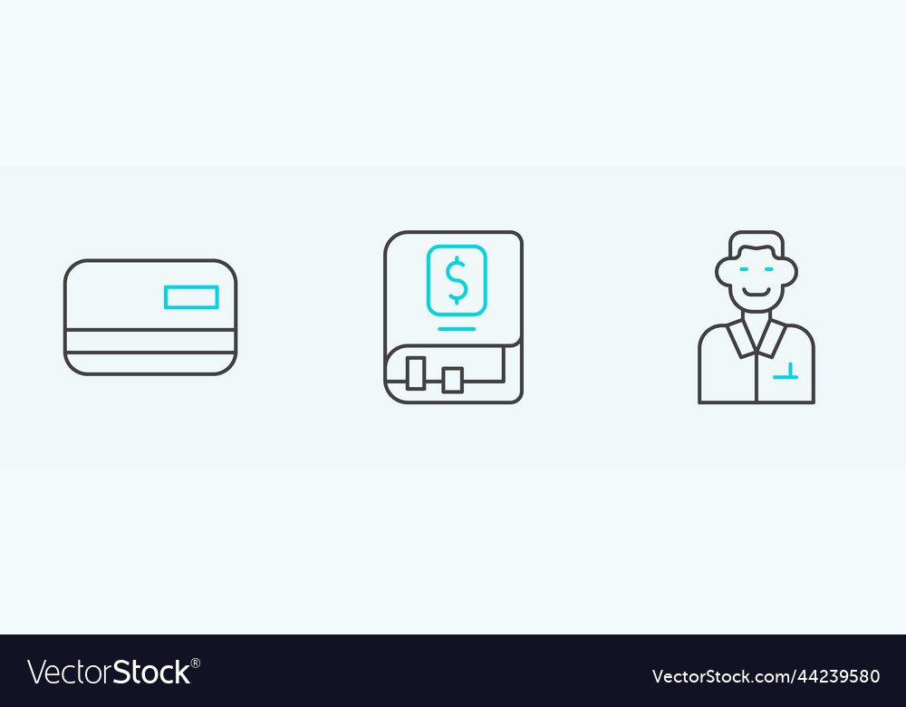 Set line trader credit card and financial book vector image Set line trader credit card and financial book