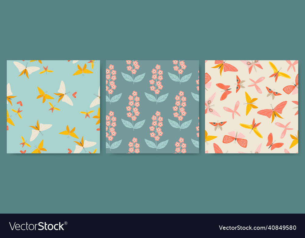 Set of seamless patterns with butterflies Vector Image Set of seamless patterns with butterflies